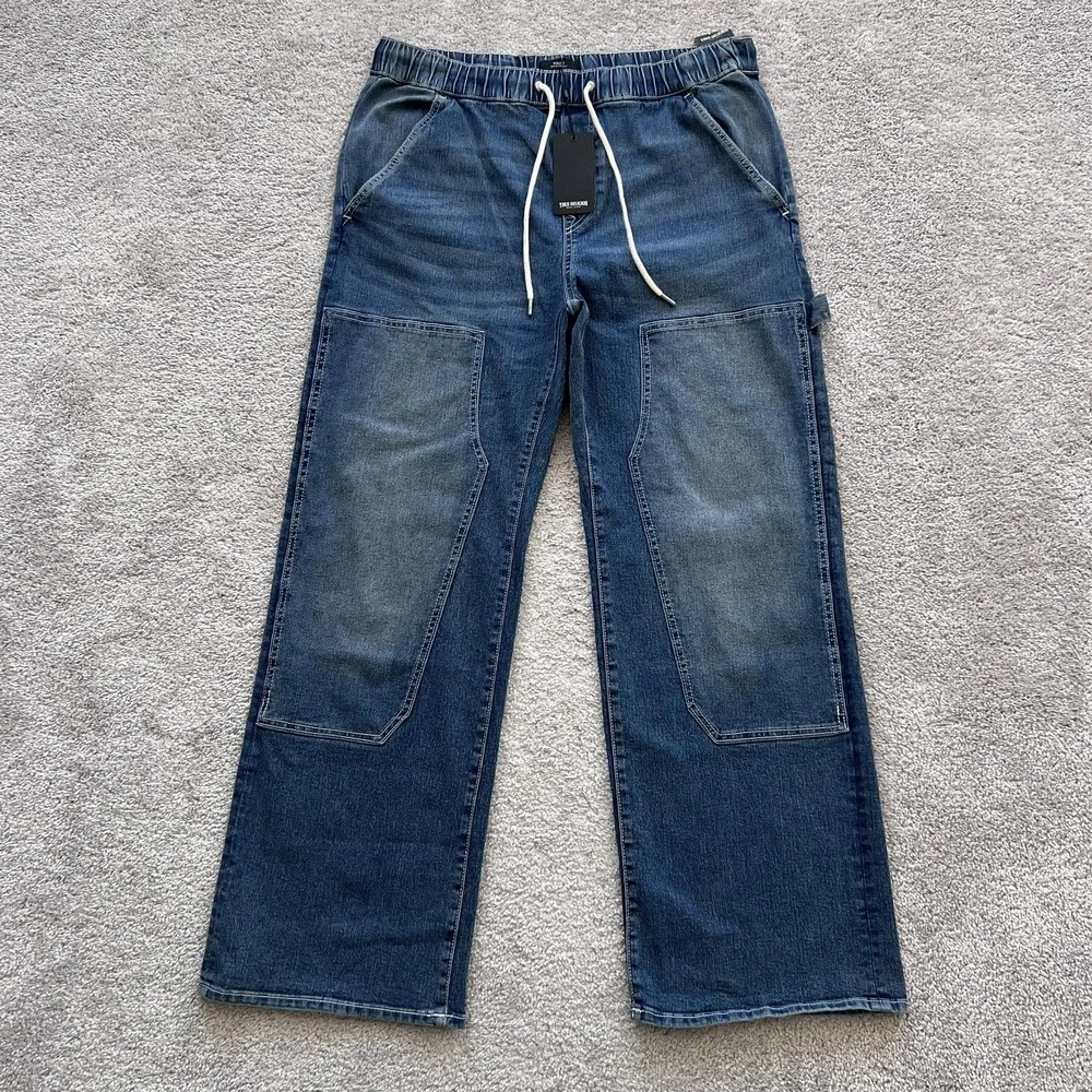 True Religion Vinny Ultra Baggy Carpenter Jeans Mens 36x33‎ Blue Drawstring